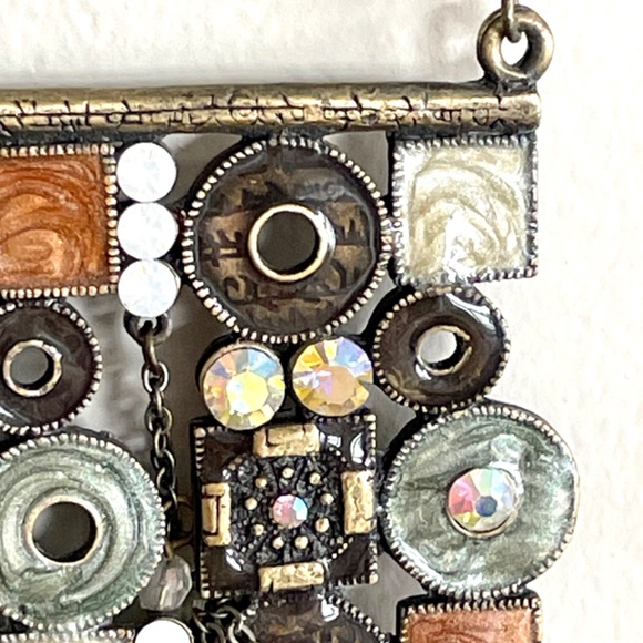 Modernist Style Brass Necklace with Enamel and Rhinestones - Picture 6 of 16